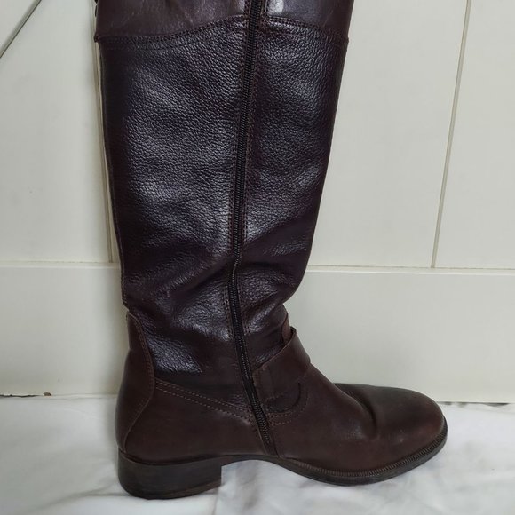 ALDO Womens Size 40 EUD Brown Leather Zip  Buckle Knee High Boots - Picture 2 of 4